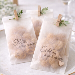 DIY Gastgeschenk Tüte mit Stempelmotiv Schön dass du da bist