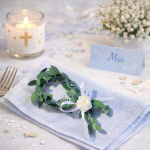 DIY Idee Buchsbaumfisch für Tischdekorationen zur Taufe, Kommunion oder Konfirmation