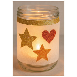 Selbstgestaltetes Windlicht mit Glitzerpapier