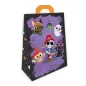 Preview: Rückseite Geschenktasche Gruselfreunde Katze mit Gespenstern, Totenkopfpirat, Spinnennetzen und Kürbissen