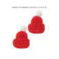 Preview: Zwei rote Miniatur-Strickmützen mit weißen Bommeln, jeweils ca. 3,5 x 4 cm groß