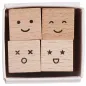 Preview: Mini-Stempel-Set Smile mit vier kleinen Holzstempeln und fröhlichen Smile-Motiven zum Verzieren von Karten und Papier