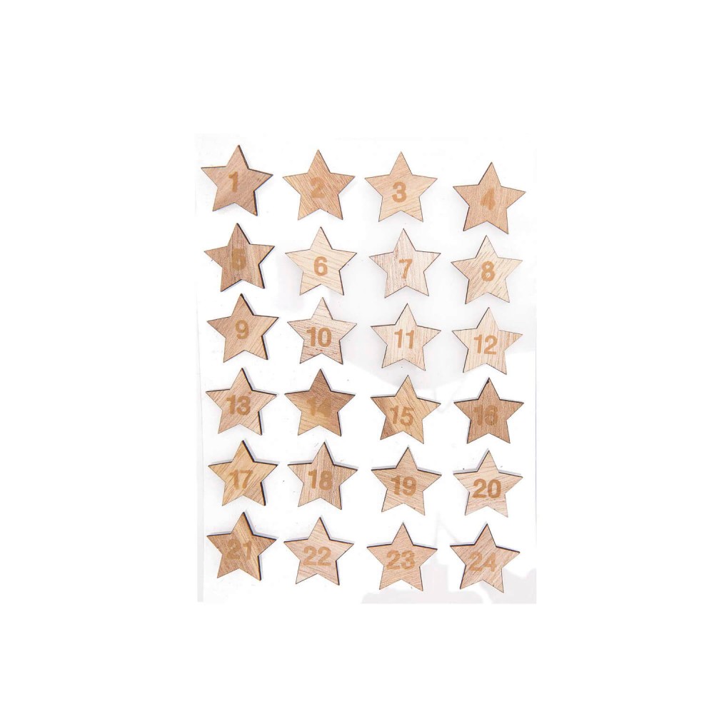 Adventskalender Sternen-Sticker 1 - 24 Holz natur