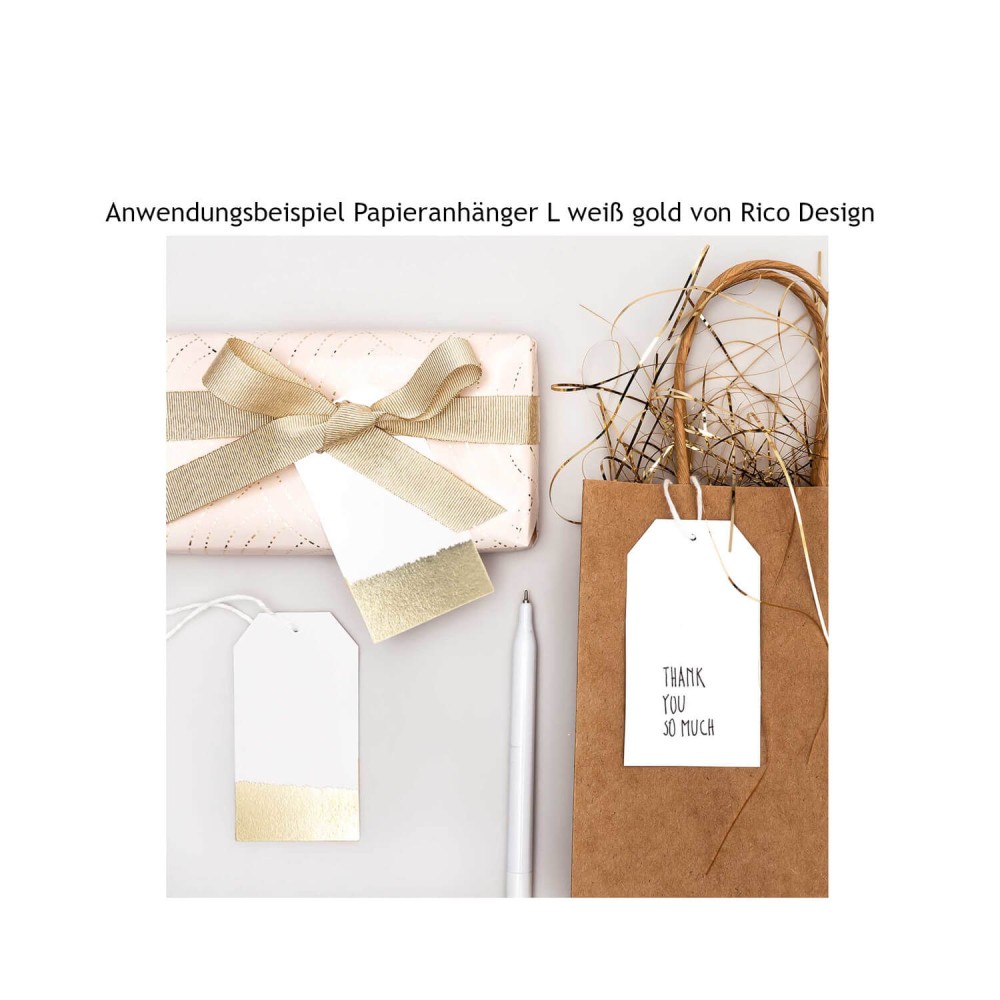 Anwendungsbeispiel Papieranhänger weiß mit gold von Rico Design