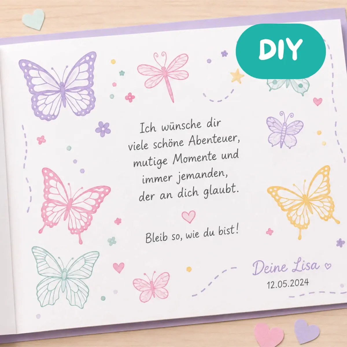 DIY Schmetterlings-Grüße gestalten für Freundebuch
