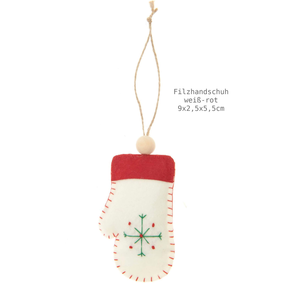 Filzhandschuh Anhänger Weiß-Rot ca. 9 x 2,5 x 5,5 cm