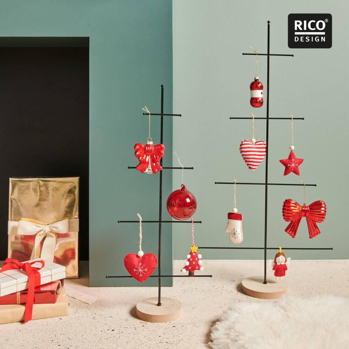 Filzherz mit Stickerei – Rot Anwendungsbeispiel als Weihnachtsdekoration