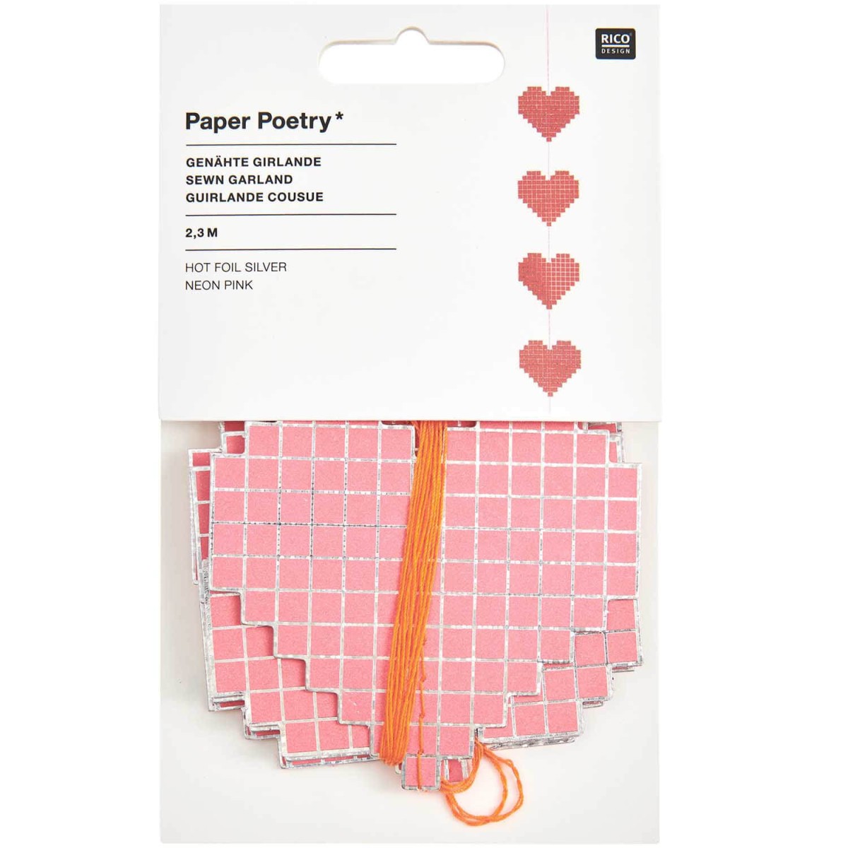 Paper Poetry Genähte Girlande Herzen neon pink