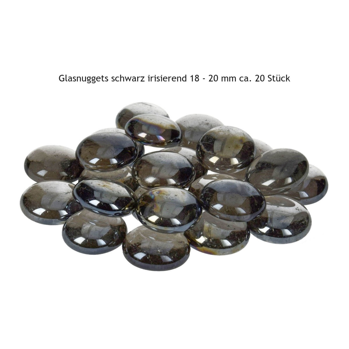 Glasnuggets schwarz irisierend ~ 20 Stück ca. 18 - 20 mm