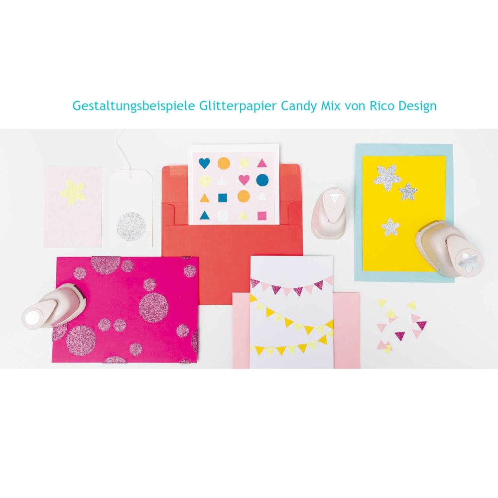 Gestaltungsbeispiele Glitterpapier Candy Mix von Rico Design