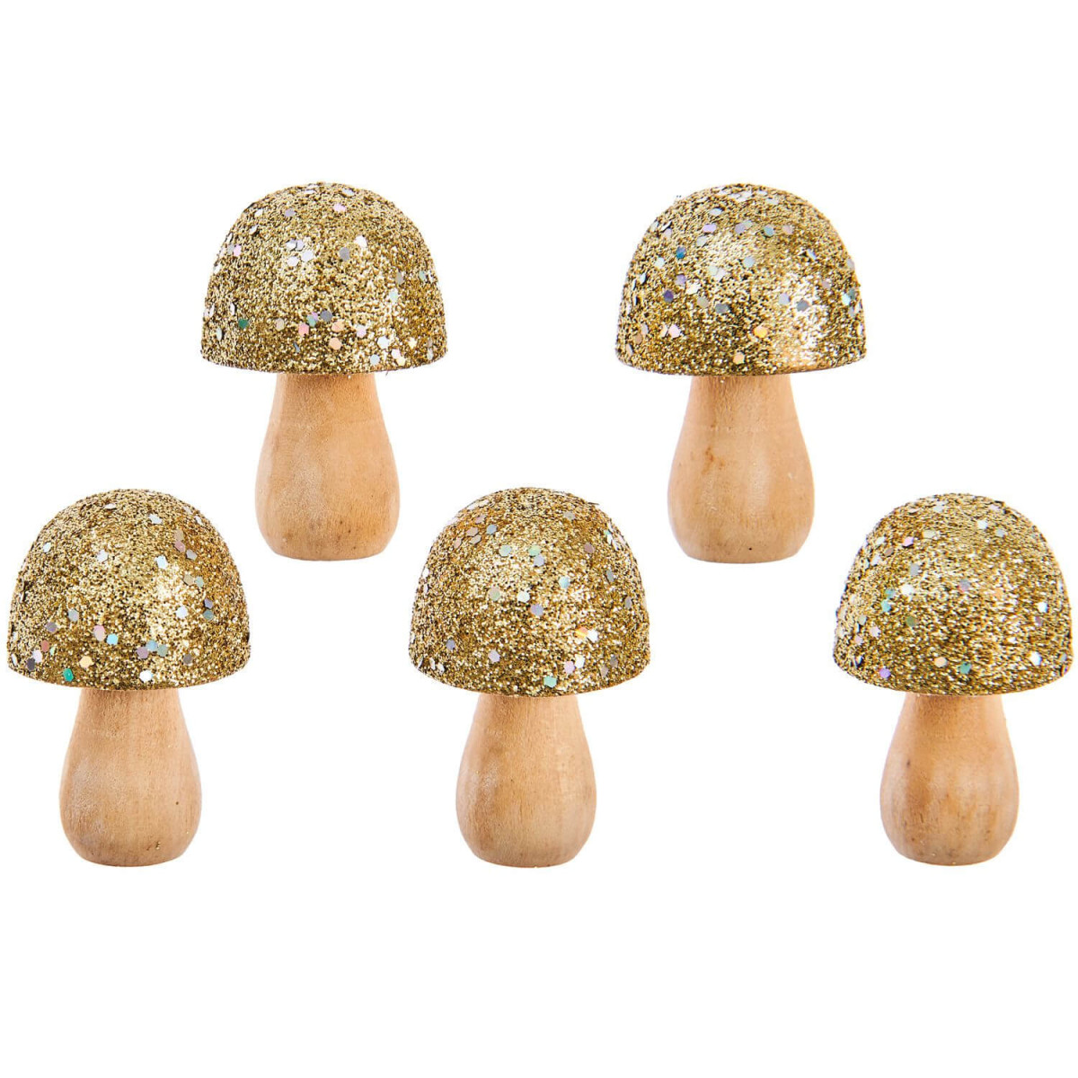 Kleine Holzpilze Glitter-Irisierend gold