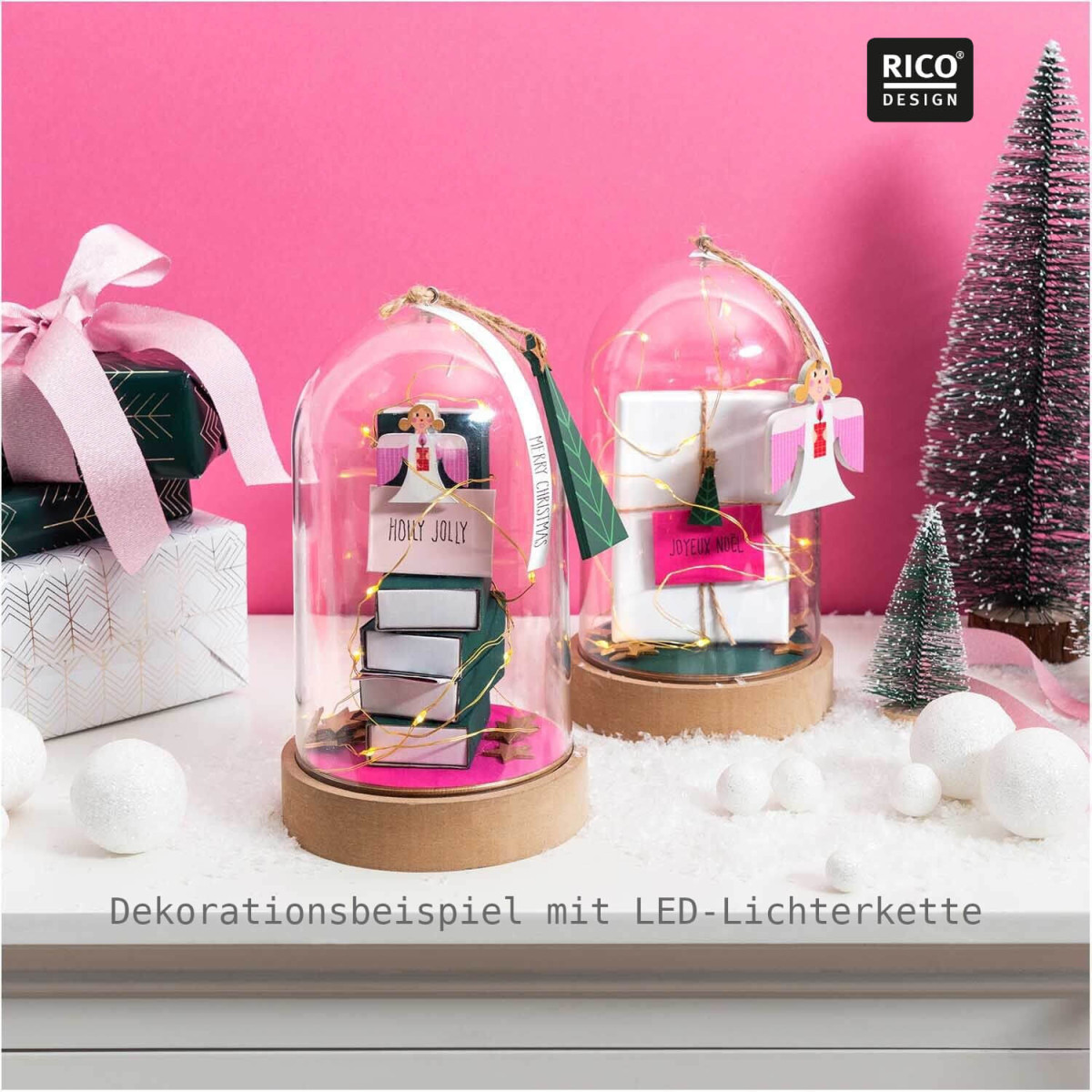 Dekorationsbeispiel LED-Lichterkette für Dekohaube gold