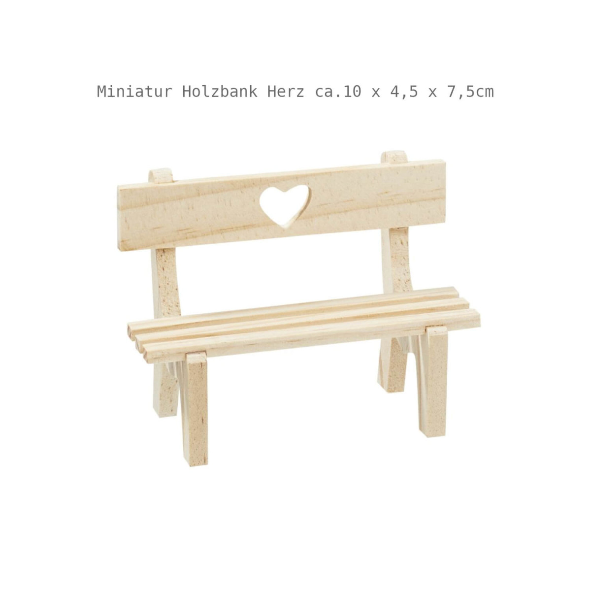 Miniatur-Holzbank mit Herz natur 10×4,5×7,5 cm