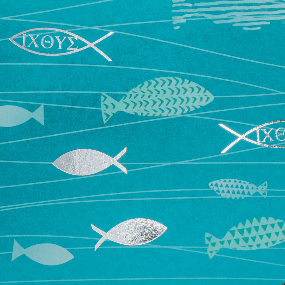 Motivkarton Fische aquablau A4 von HEYDA Detailansicht Veredelung mit Glanzfolie