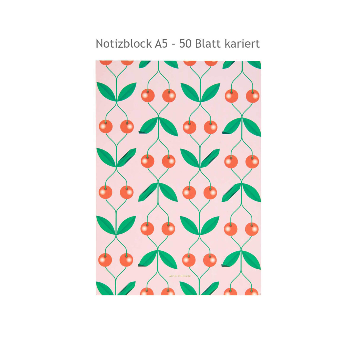 Notizblock A5 kariert mit Kirschenmotiv (Cover) 50 Blatt