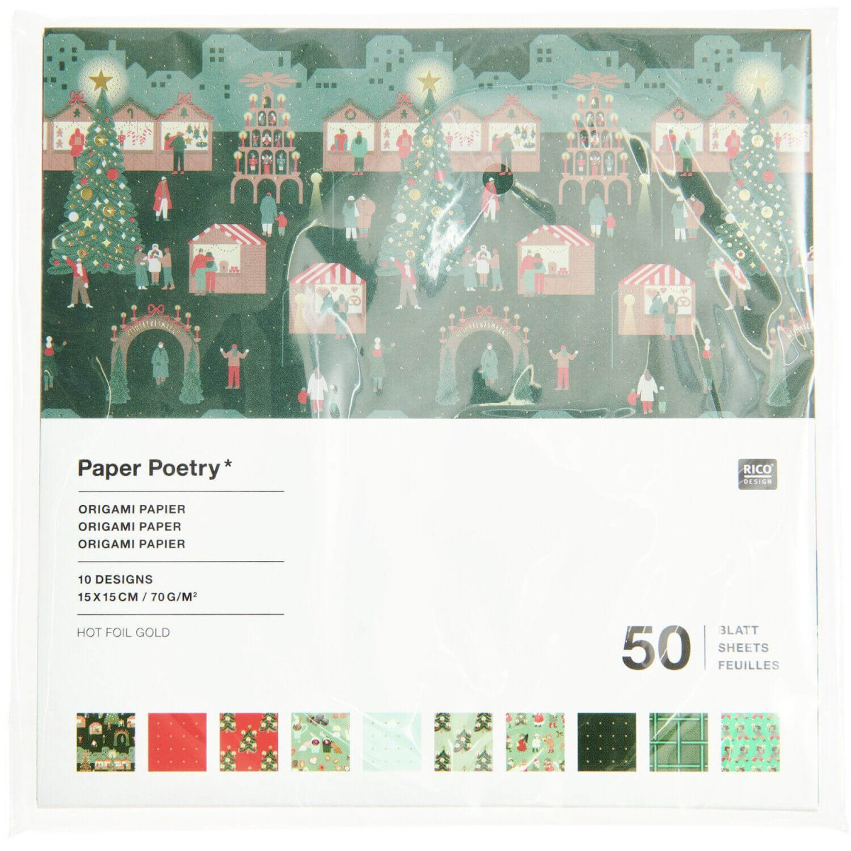 Origami Papier Weihnachtsmarkt 50 Blatt 10 Designs 15 x 15 cm