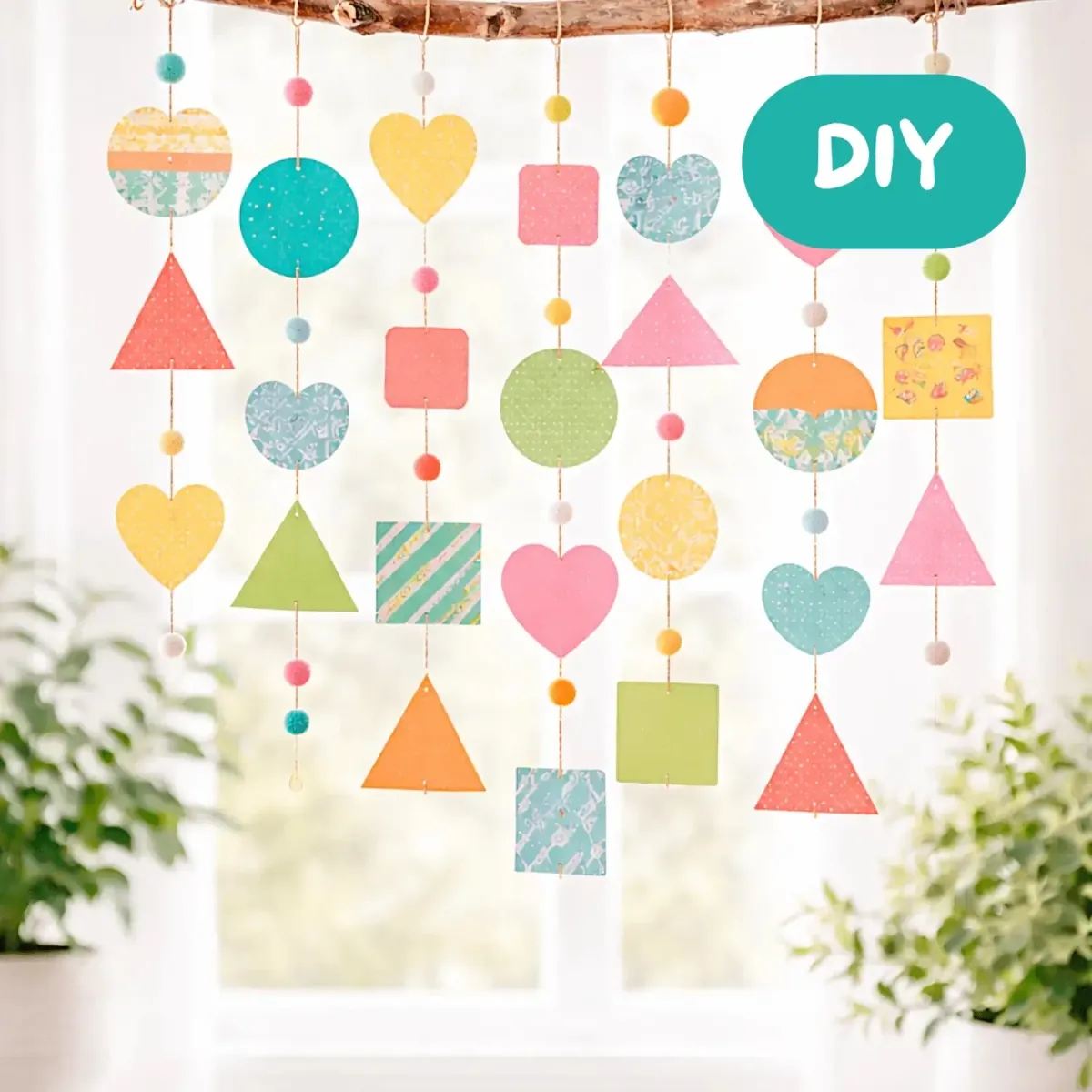 DIY Geometrische Papiergirlande basteln für Frühling oder Muttertag