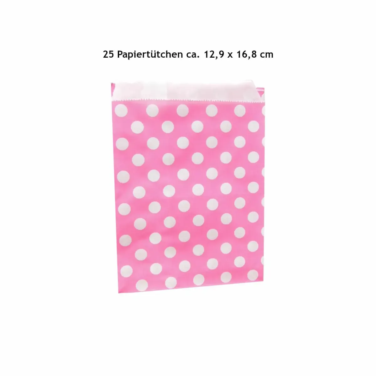 Pinke Papiertütchen mit weißen Punkten, Größe ca. 12,9 x 16,8 cm