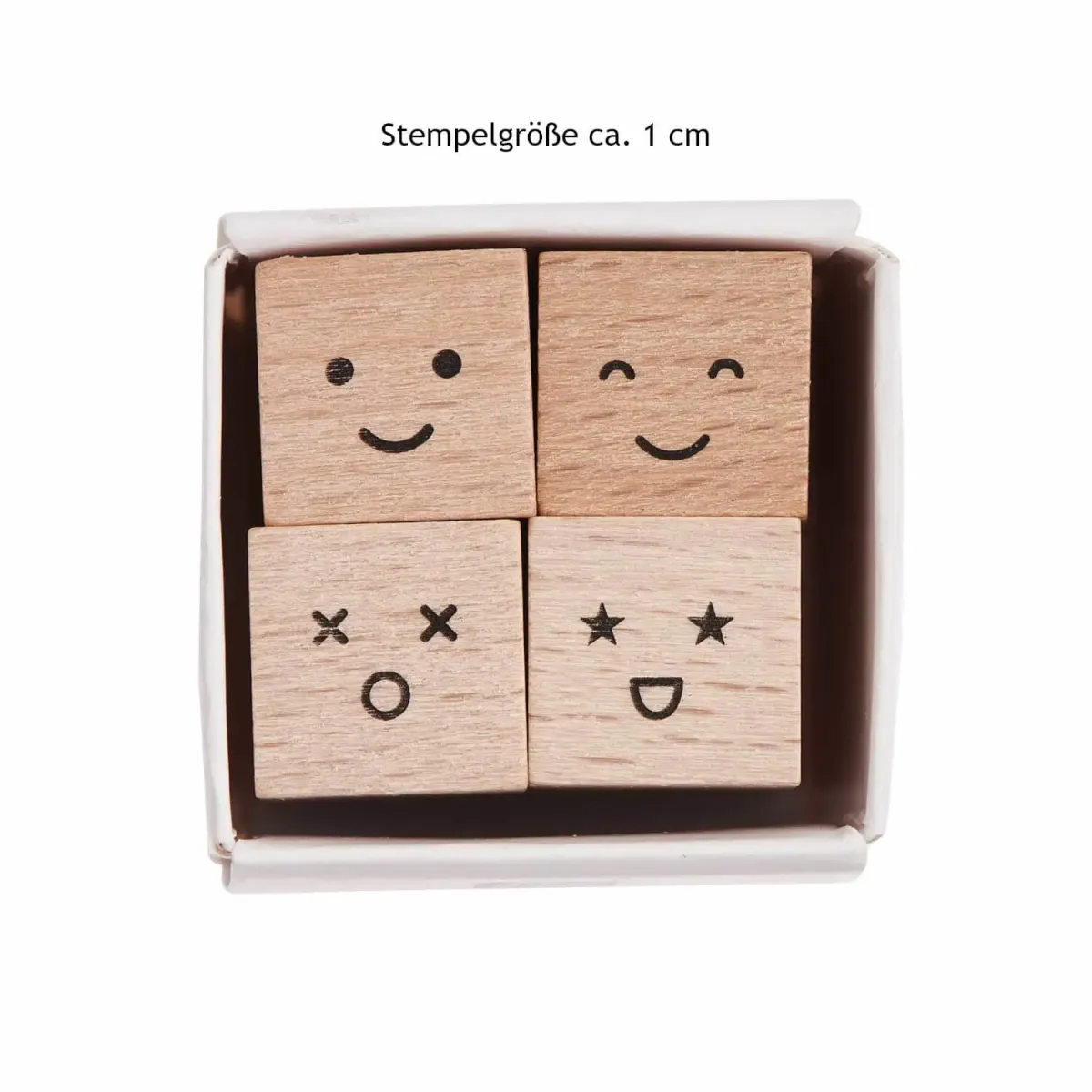 Mini-Stempel-Set Smile mit vier Holzstempeln, Motivgröße ca. 1 cm
