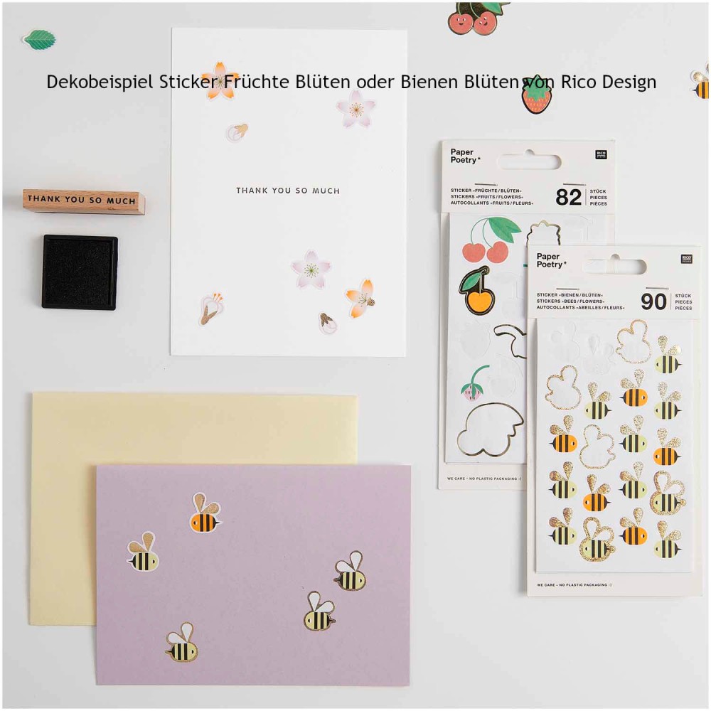 Dekobeispiel mit Stickern Früchte + Blüten von Rico Design