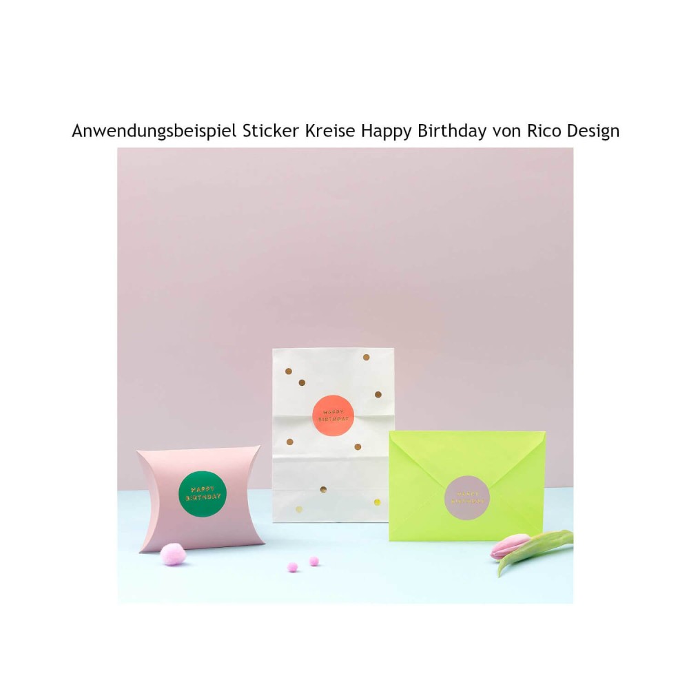 Anwendungsbeispiele bunte Sticker Happy Birthday von Rico Design