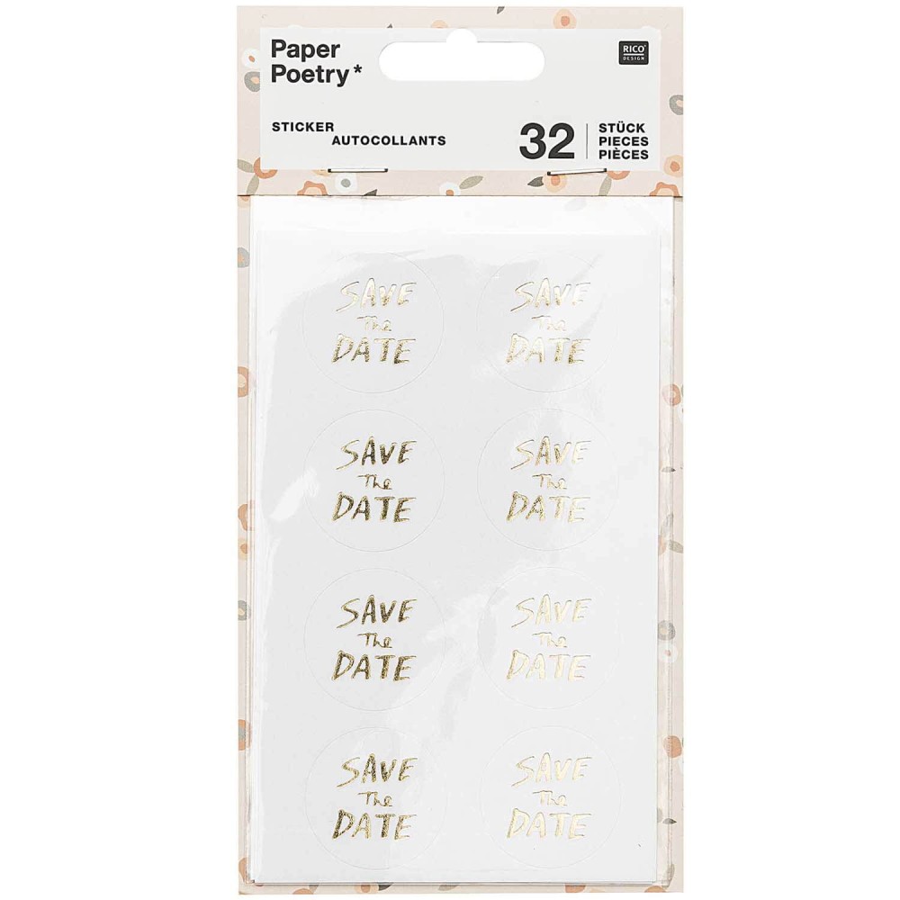 Paper Poetry Sticker Save the Date weiß gold
