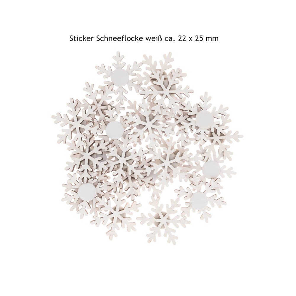 Sticker Schneeflocke mit Größenangabe von 2,2 x 2,5 cm