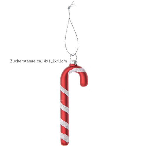 Baumschmuck Zuckerstange aus Glas 4 x 1,2 x 12 cm