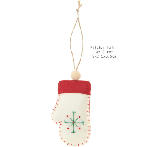 Filzhandschuh Anhänger Weiß-Rot ca. 9 x 2,5 x 5,5 cm