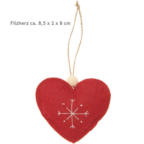 Filzherz mit Stickerei – Rot ca. 8,5 x 2 x 8 cm