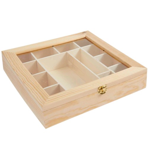 Sortierbox aus Holz mit Sichtfenster