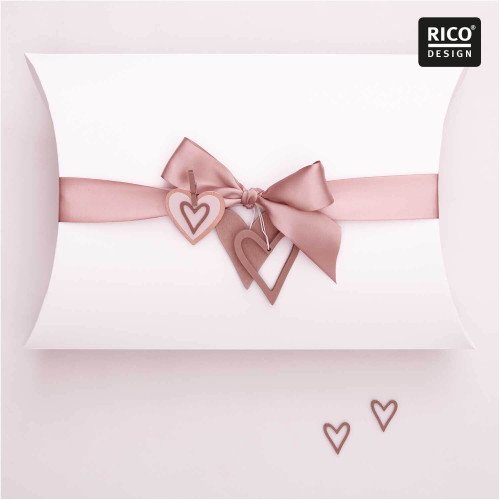 Holzhänger Herz rosegold Gestaltungsbeispiel an Geschenkschachtel