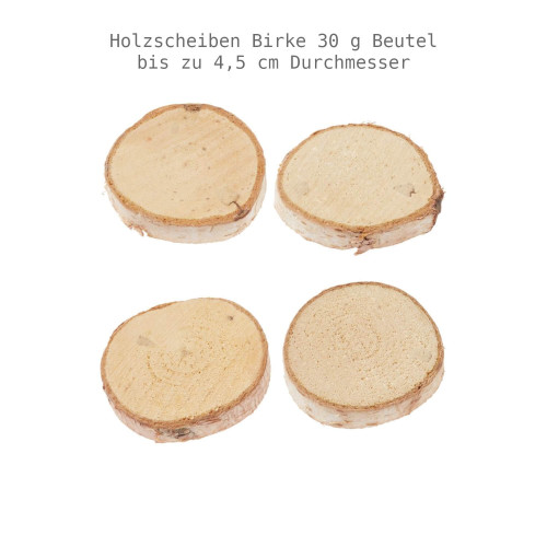 Holzscheiben Birkenholzscheiben gemischt ca. 30 g in der Packung unterschiedliche Größen