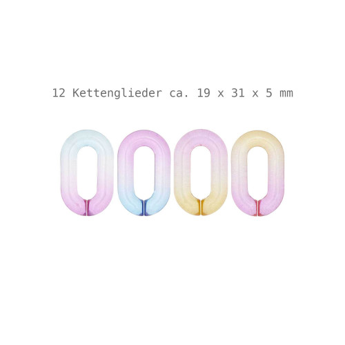 Kettenglieder glänzend blau–pink–orange 12 Stück