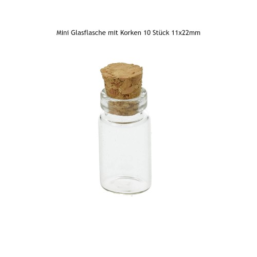 Mini Glasflasche mit Korken 11x22 mm 10 Stück