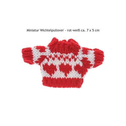 Mini-Strickpullover rot-weiß Herzchen 5 x 7 cm