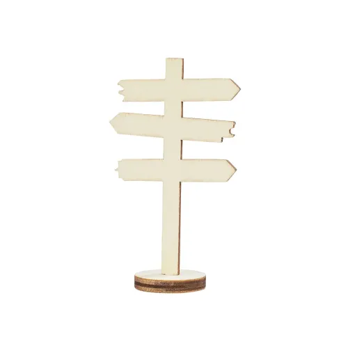 Miniatur Wegweiser aus naturbelassenem Holz mit drei Schildern und rundem Holzsockel
