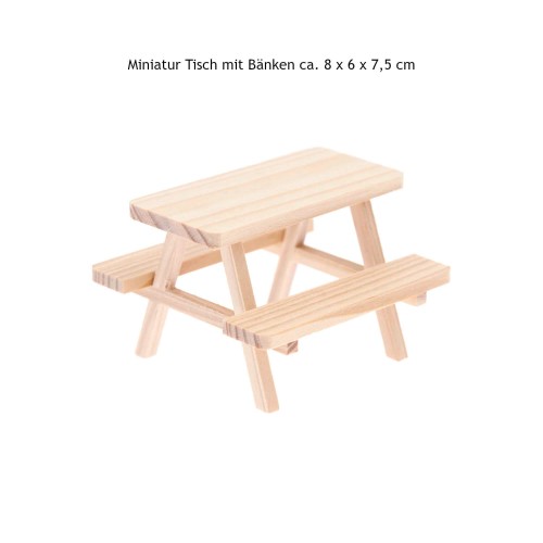 Miniaturtisch mit Bänken 8 x 6 x 7,5 cm