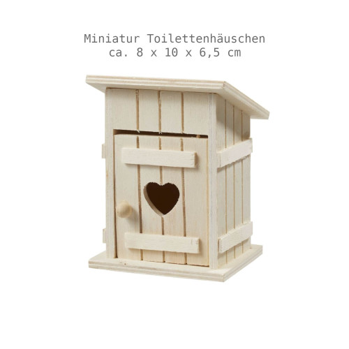 Miniatur-Toilettenhäuschen aus Holz 8 x 10 x 6,5 cm
