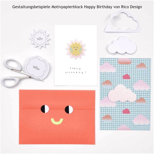 Gestaltungsbeispiele Papierblock Happy Birthday von Rico Design