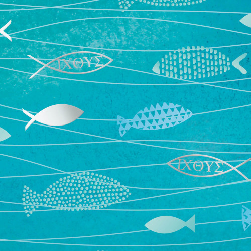 Motivkarton Fische aquablau Detailansicht Fischmotive