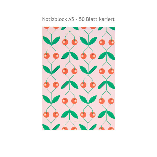 Notizblock A5 kariert mit Kirschenmotiv (Cover) 50 Blatt