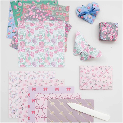 Anwendungsbeispiele Origami Papier La Vie en Rose 15x15cm