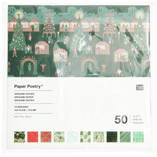 Origami Papier Weihnachtsmarkt 50 Blatt 10 Designs 15 x 15 cm