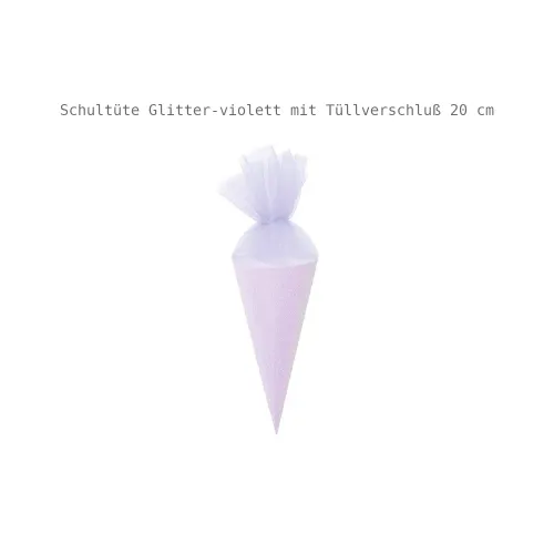 Schultüte Glitter-violett mit Tüll-Verschluß 20 cm