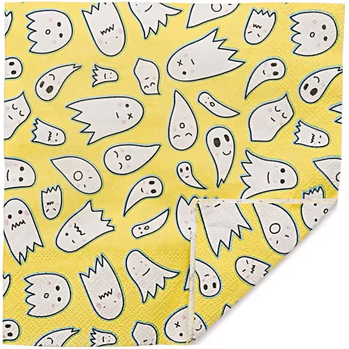 Gelbe Servietten mit lustigem Gespenster-Motiv für Halloween, Gruselpartys und Mottopartys