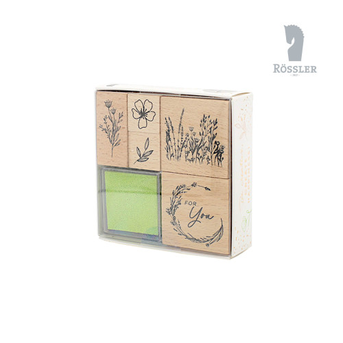 Stempelset Blume 7-teilig inklusive 2 Stempelkissen von Rössler Papier