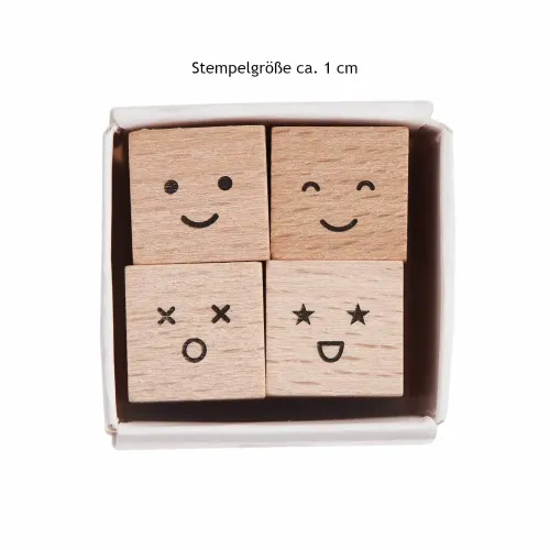 Mini-Stempel-Set Smile mit vier Holzstempeln, Motivgröße ca. 1 cm