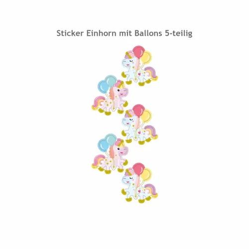 Sticker Einhorn mit Ballons 5 Stück