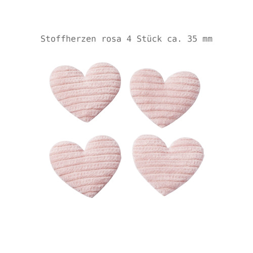 Stoffherzen rosa 3,5 cm 4 Stück